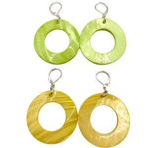 Retro Round Shell Green and Yellow Dangle Earrings